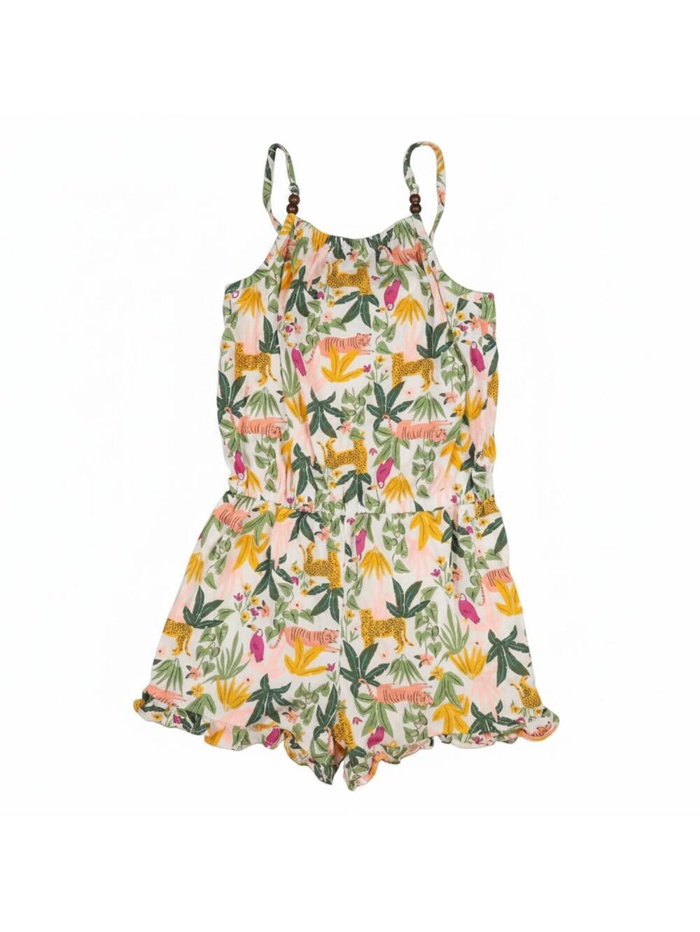 Carter's Girls Romper Size 8 Jungle Animal Tropical Print Sleeveless Cotton Bead